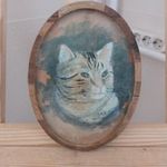 (K) Szép kis cicás festmény 20x15 cm kerettel fotó