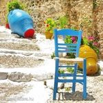 Kész kép feszítőkeretben, Vászonkép, Mediterrán, kő, lépcső, kőfal, korsók, ingyen posta, 60x60 fotó