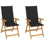 2 db tömör tíkfa kerti szék fekete párnákkal fotó