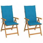 2 db tömör tíkfa kerti szék kék párnával fotó