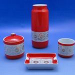 0B608 Retro piros Hollóházi porcelán készlet 4 db fotó