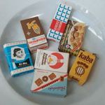 7 db régi gyerek játék babaház baba konyha háztartási mini élelmiszeres doboz papírdoboz áruminta fotó