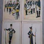 Svéd testőrség régi karton képek készült 1920 körül döfő szurony egyenruhák 25 x 35 cm 4 db fotó