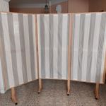 Három részes, összecsukható bükfa-textil paraván, térelválasztó fotó