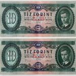 2 db 10 Forint ROPOGÓS, SORSZÁMKÖVETŐ bankjegy. (1969) (XF) 1 Ft-os licit! (8) fotó