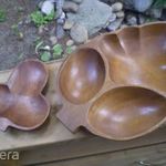 Indiai barna fából készült 2 darabos 3 rekeszes kínálók tálcák fotó