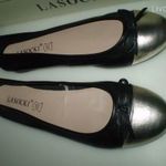 Új, Lasocki csinos puha bőr fekete ezüst balerina cipő 38 6900, - fotó