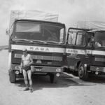 Sofőrök RÁBA-MAN kamionokkal, jármű, közlekedés, teherautó, 1970-es évek, Eredeti fotó, papírkép. fotó