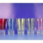 0H374 Régi színes üveg stampedlis pohárkészlet 5db fotó