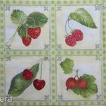 Gyümölcs, piros gyümölcsök: eper, málna, cseresznye, egres, dekor szalvéta fotó