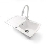 Gránit mosogatótálca NERO Venezia + kihúzható zuhanyfejes Snake csaptelep + dugókiemelő (fehér) fotó