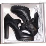 Divatos női magassarkú csatos műbőr cipő, fekete színű 36-os, ÚJ fotó