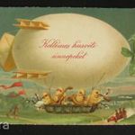 Husvéti képeslap zeppelinnel, zenélő csirkékkel fotó