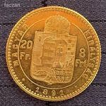 Ferenc József: arany 8 forint 1891 KB (Fiume) - aUNC állapotban fotó