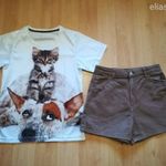 Kutyás-macskás póló+farmer rövidnadrág 158 fotó