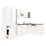 Yorki 310 sarok konyhablokk fehér korpusz, selyemfényű fehér fronttal alulagyasztós hűtős szekrénnyel fotó