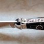 Tradicionális Bicska kés Biró fejesgörbe fekete szaru markolat ELMAX penge fiber tömör bakni tok Új! fotó