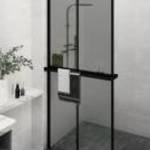 vidaXL fekete ESG üveg és alumínium zuhanyfal polccal 100 x 195 cm fotó