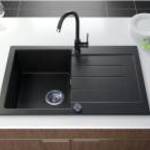 Roxy gránit mosogató automata dugóemelő, szifonnal, fekete-szemcsés, beépíthető - Brado fotó