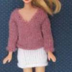 Barbie ruha: mályva-rózsaszín pulóver + fehér szoknya - új fotó
