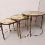 Antik 3 darab patinás réz lábú kör onix lapos összetolható kis asztal asztalsor 240 7063 fotó