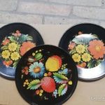 Retro festett fém lemez fali tányérok 3 db fotó