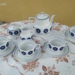 Hollóházi porcelán ötszemélyes teás készlet, kék virágmintával eladó! Ritkaság! fotó