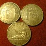 Spanyol 3 féle hatalmas ezüst 5 peseta 1869-1898 megtévesztően jó hamisítványa fotó