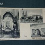 Képeslap, Türje mozaik részletek, rendház, templom, Kovács Rezső vegyeskereskedés üzlet fotó
