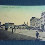 Képeslap, Szombathely, Horváth Boldizsár tér részlet, piac, lovasszekér, villamos , 1910 fotó