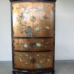Antik kínai bútor festett növény madár motívum nagy arany lakk 6 ajtós ruhás szekrény 726 6861 fotó