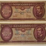 2 db 100 Forint bankjegy (1957, 1962) (VF, VF+). 1 Ft-os licit! (14) fotó