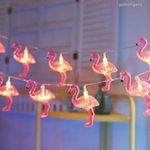 LED fényfüzér flamingó 1, 1 m - 10 LED - melegfehér - 3 x AA fotó