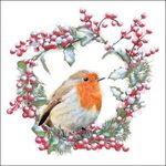 Karácsonyi koszorú - madaras szalvéta - Robin in Wreath fotó
