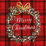 Merry Christmas Plaid Red karácsonyi szalvéta - vörös kockás - koszorús fotó