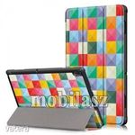 Lenovo Tab E10 (TB-X104F), Tablet tok, Trifold flip, Színes négyzet mintás fotó