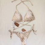 Új címkés Calzedonia fehér arany melbourne Bikini szett brazil alsó nyakban kötős felső fotó