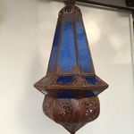 Antik arab török Marokkó mennyezeti űfém testű kék üveg betétes csillár 432 8121 fotó