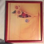 Anne Geddes babás kép bordó képkeretben 26 * 29 cm napraforgó, zseb, sárga fotó