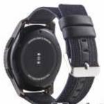 Okosóra szíj - szövet / valódi bőr - 22mm széles - FEKETE / SÖTÉTKÉK - SAMSUNG Galaxy Watch 46mm / S fotó