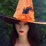 Halloween boszorkány kalap fekete tollas rózsás fátylas jelmez kiegészítő farsangra NARANCSSÁRGA fotó
