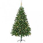 Zöld megvilágított műkarácsonyfa gömb szettel 210 cm fotó