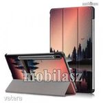 SAMSUNG Galaxy Tab S7 (SM-T870/T875/T876B), Tablet tok, Trifold flip, naplemente / fa mintás fotó
