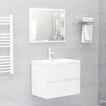 Magasfényű fehér forgácslap fürdőszobai bútorszett fotó