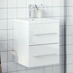 Magasfényű fehér fürdőszobai mosdószekrény mosdókagylóval fotó