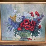 Palotai Lajos (1951 - ) festőművész keretezett gyönyörű nagyméretű olajfestménye " Virág csendélet " fotó