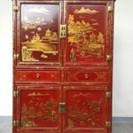 Antik kínai bútor arany dombor festéses egzotikus angolvörös lakk szekrény 834 6299 fotó