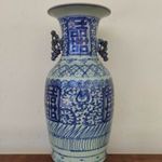 Antik kínai porcelán nagy kék esküvői jókívánság váza füle törött 872 7459 fotó