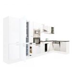 Yorki 430 sarok konyhablokk fehér korpusz, selyemfényű fehér fronttal alulagyasztós hűtős szekrénnyel fotó
