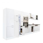 Yorki 430 konyhablokk fehér korpusz, selyemfényű fehér fronttal felülfagyasztós hűtős szekrénnyel fotó